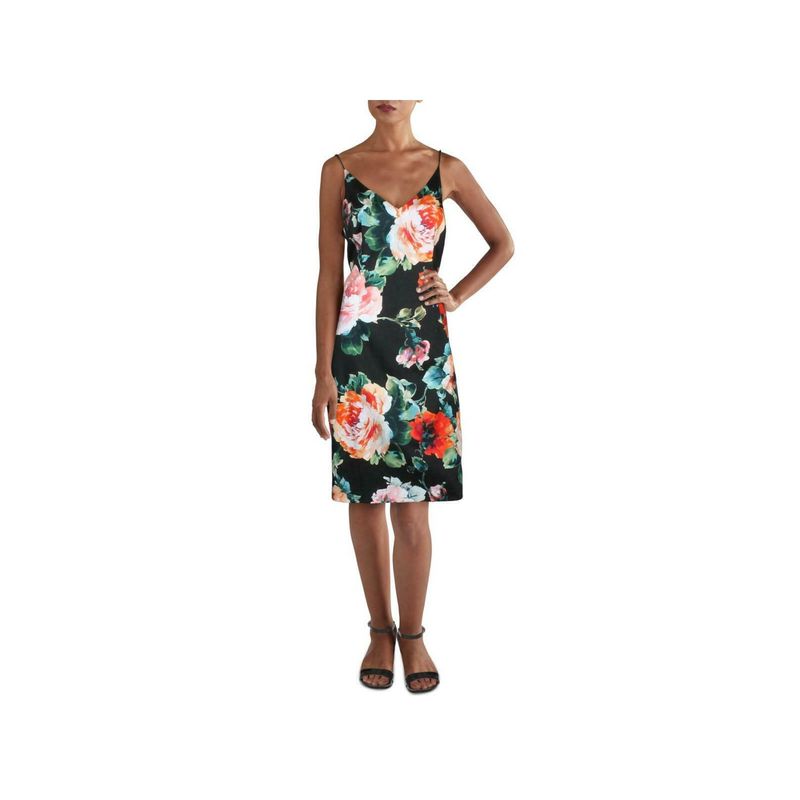 Black Halo Womens Black Seamed Spaghetti Strap Above The Knee Sheath Dress 2